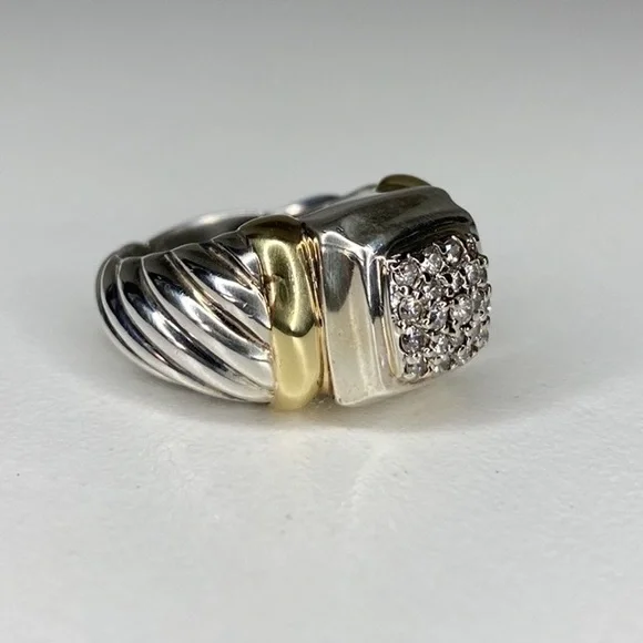 David Yurman Sterling & 18k Gold Pave Diamond Ring - Picture 4 of 11